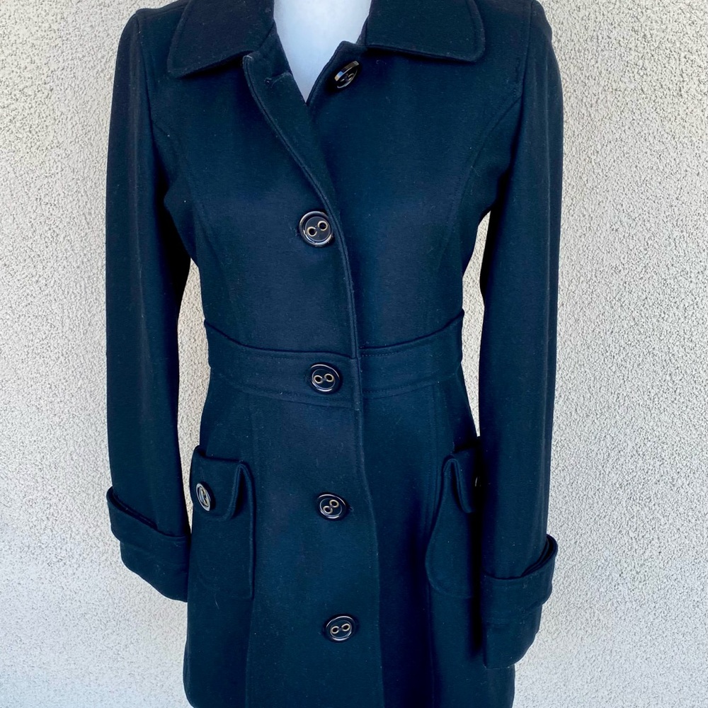 Ladies Winter Black Pea Coat, Size Small